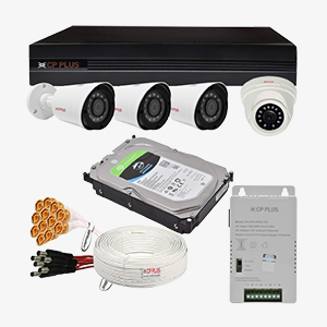 CP PLUS 2.4 MP | 4 Camera Combo Kit with 4Ch DVR | 1 Dome 3 Bullet Cameras | 1TB HDD | Power Supply | 90Mtr Cable |